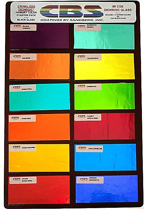 Crinklized Dichroic Primary Color Starter Pack on Thin Black COE 90